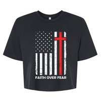 Faith Over Fear Vintage Old American Flag Cross Christian  Bella+Canvas Jersey Crop Tee