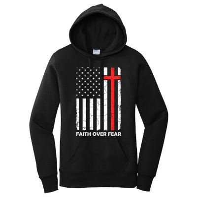 Faith Over Fear Vintage Old American Flag Cross Christian  Women's Pullover Hoodie