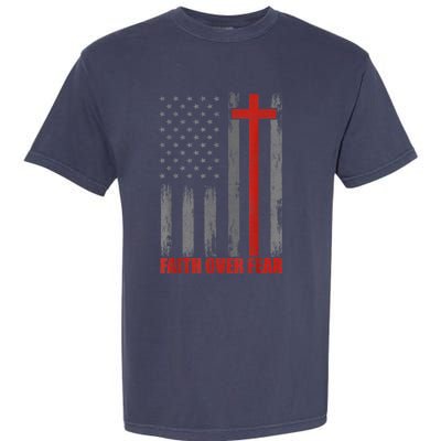 Faith Over Fear Shirt Men, 4th Of July American Flag Cross Garment-Dyed Heavyweight T-Shirt