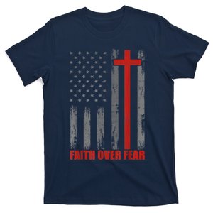 Faith Over Fear Shirt Men, 4th Of July American Flag Cross T-Shirt