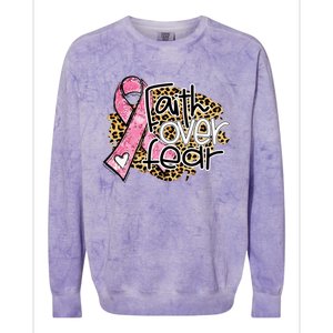 Faith Over Fear Pink Ribbon Leopard Breast Cancer Awareness Cute Gift Colorblast Crewneck Sweatshirt