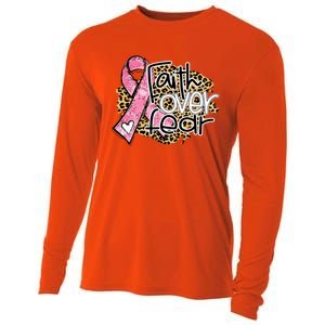 Faith Over Fear Pink Ribbon Leopard Breast Cancer Awareness Cute Gift Cooling Performance Long Sleeve Crew