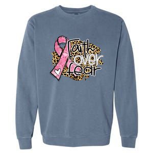 Faith Over Fear Pink Ribbon Leopard Breast Cancer Awareness Cute Gift Garment-Dyed Sweatshirt