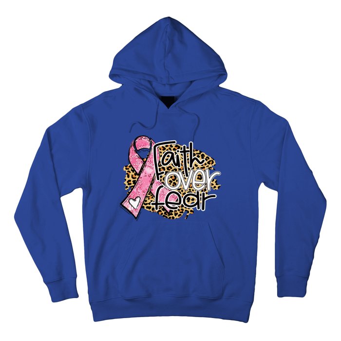 Faith Over Fear Pink Ribbon Leopard Breast Cancer Awareness Cute Gift Hoodie