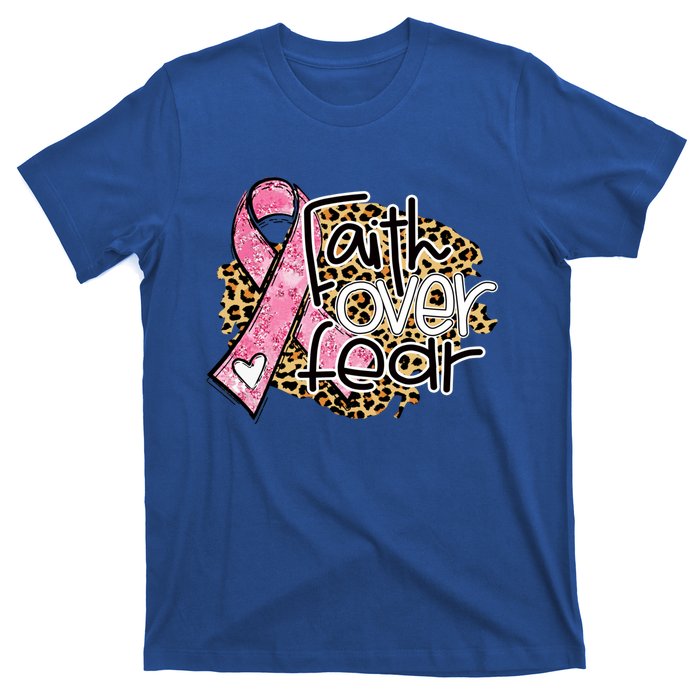 Faith Over Fear Pink Ribbon Leopard Breast Cancer Awareness Cute Gift T-Shirt