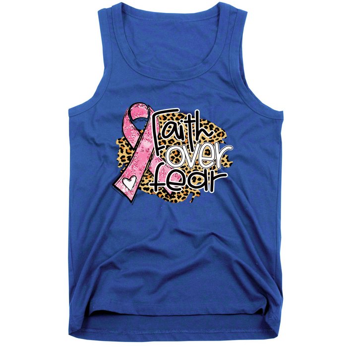 Faith Over Fear Pink Ribbon Leopard Breast Cancer Awareness Cute Gift Tank Top