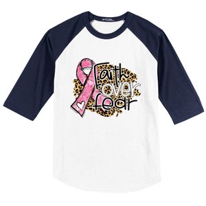 Faith Over Fear Pink Ribbon Leopard Breast Cancer Awareness Cute Gift Baseball Sleeve Shirt