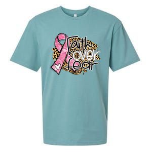 Faith Over Fear Pink Ribbon Leopard Breast Cancer Awareness Cute Gift Sueded Cloud Jersey T-Shirt