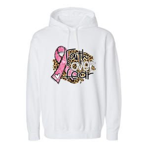 Faith Over Fear Pink Ribbon Leopard Breast Cancer Awareness Cute Gift Garment-Dyed Fleece Hoodie