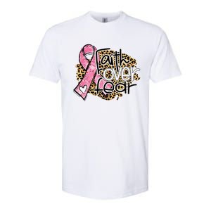 Faith Over Fear Pink Ribbon Leopard Breast Cancer Awareness Cute Gift Softstyle CVC T-Shirt