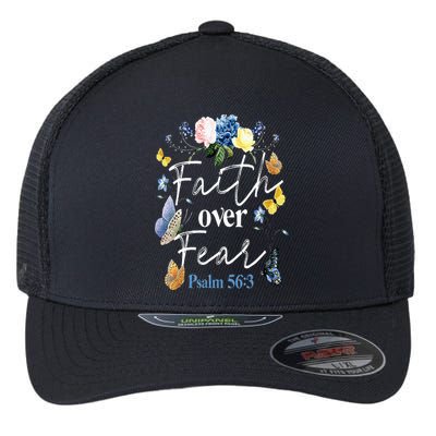 Faith Over Fear Flower Butterfly Christian Bible Verse Flexfit Unipanel Trucker Cap