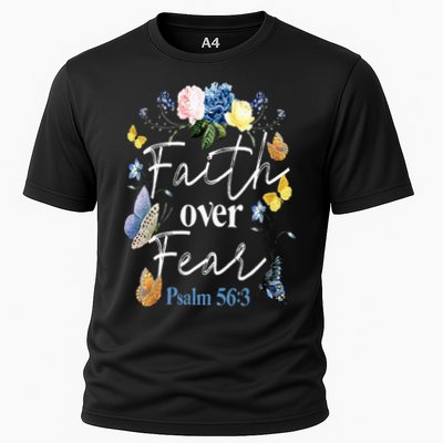 Faith Over Fear Flower Butterfly Christian Bible Verse Performance Shirt