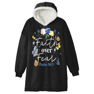 Faith Over Fear Flower Butterfly Christian Bible Verse Hooded Wearable Blanket