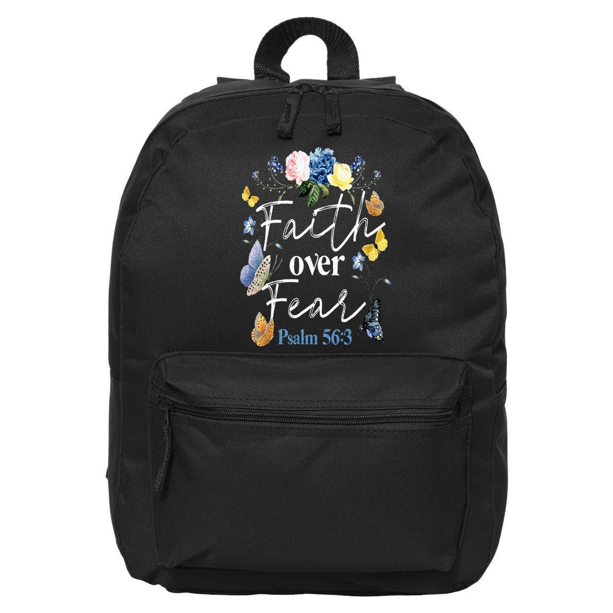 Faith Over Fear Flower Butterfly Christian Bible Verse 16 in Basic Backpack