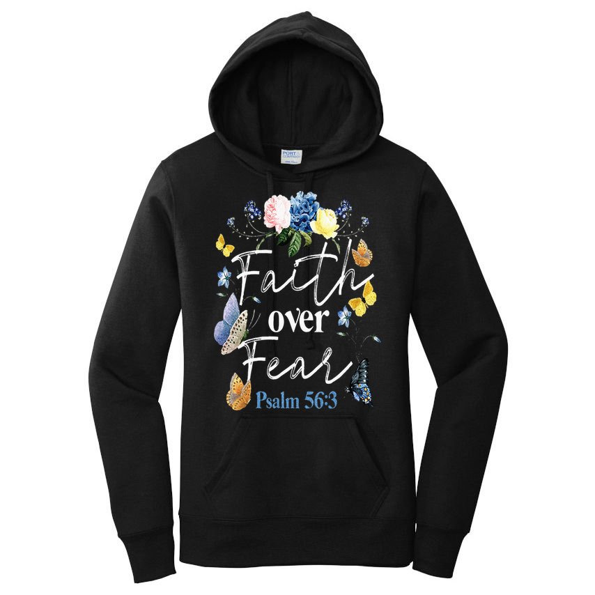 Faith Over Fear Flower Butterfly Christian Bible Verse Women's Pullover Hoodie