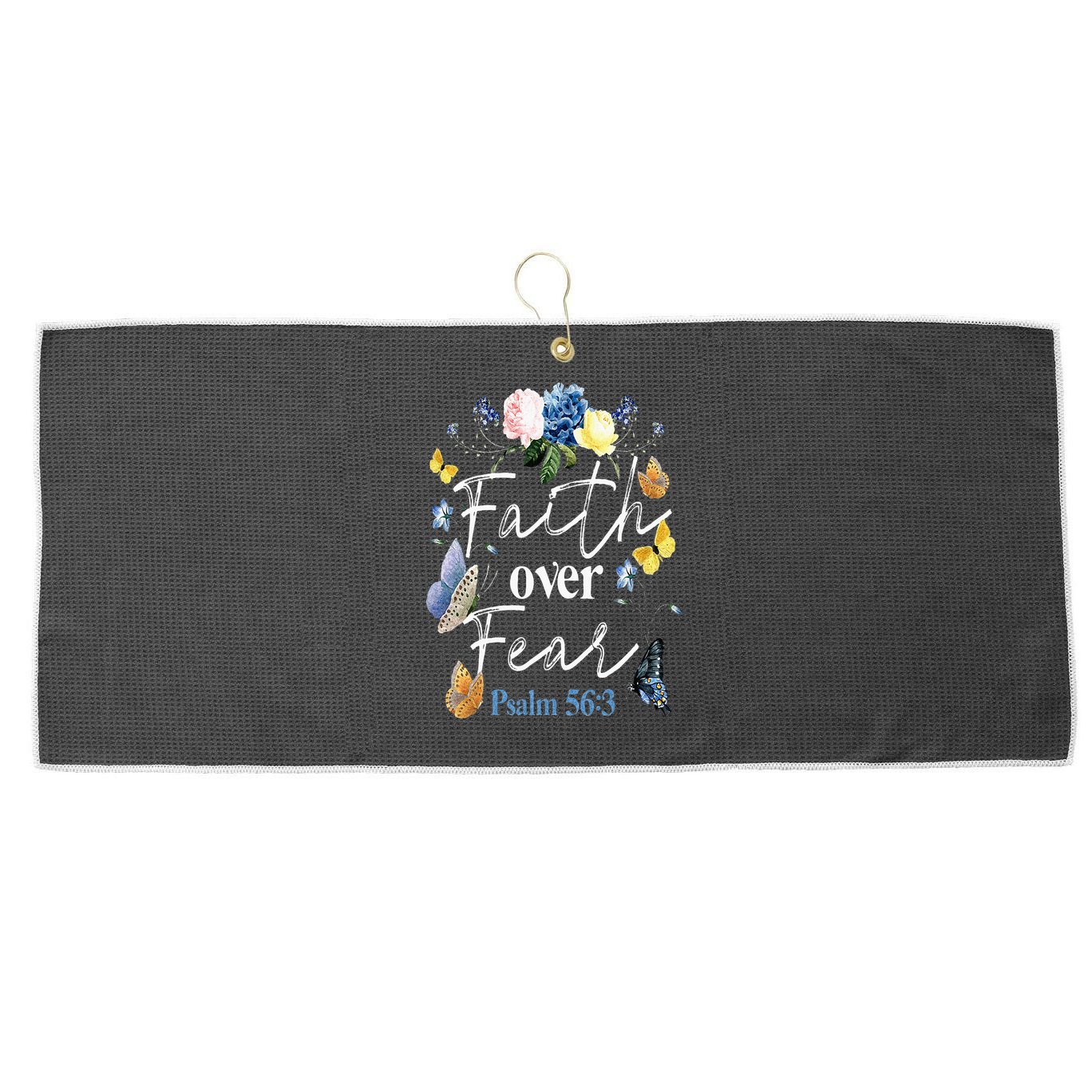 Faith Over Fear Flower Butterfly Christian Bible Verse Large Microfiber Waffle Golf Towel
