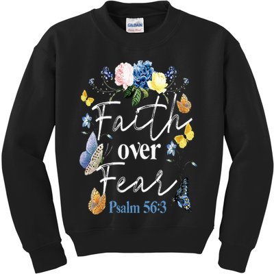 Faith Over Fear Flower Butterfly Christian Bible Verse Kids Sweatshirt