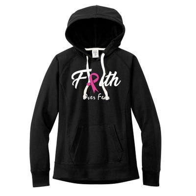 Faith Over Fear Breast Cancer Ribbon Women's Fleece Hoodie