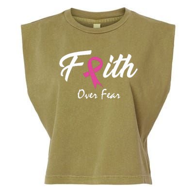 Faith Over Fear Breast Cancer Ribbon Garment-Dyed Women's Muscle Tee