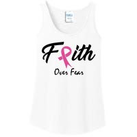 Faith Over Fear Breast Cancer Ribbon Ladies Essential Tank