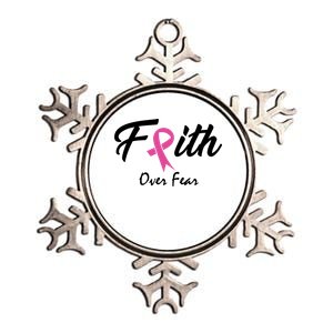 Faith Over Fear Breast Cancer Ribbon Metallic Star Ornament