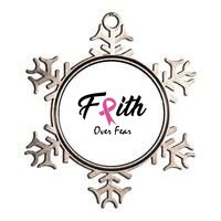 Faith Over Fear Breast Cancer Ribbon Metallic Star Ornament