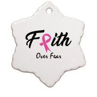 Faith Over Fear Breast Cancer Ribbon Ceramic Star Ornament