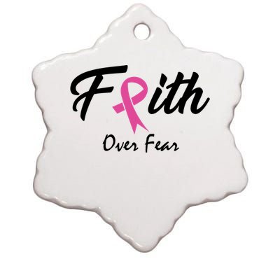 Faith Over Fear Breast Cancer Ribbon Ceramic Star Ornament