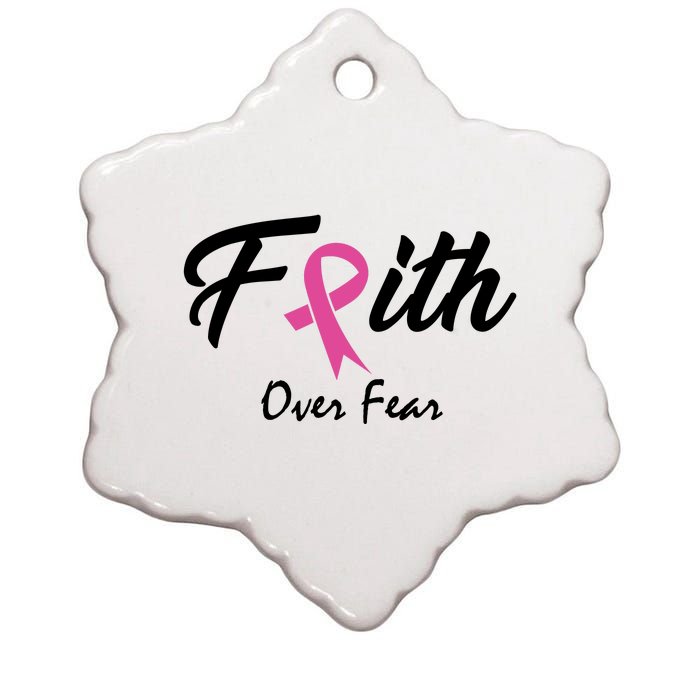 Faith Over Fear Breast Cancer Ribbon Ceramic Star Ornament