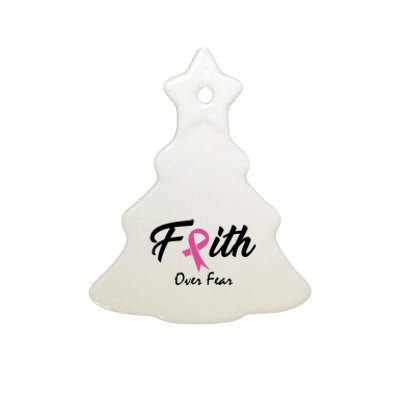 Faith Over Fear Breast Cancer Ribbon Ceramic Tree Ornament