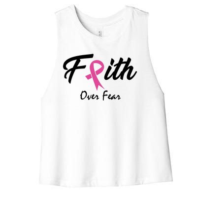 Faith Over Fear Breast Cancer Ribbon Women's Racerback Cropped Tank