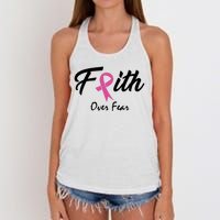 Faith Over Fear Breast Cancer Ribbon Women's Knotted Racerback Tank