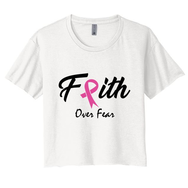 Faith Over Fear Breast Cancer Ribbon Crop Top