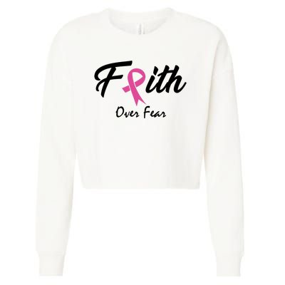 Faith Over Fear Breast Cancer Ribbon Cropped Pullover Crew