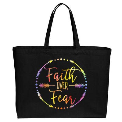 Faith Over Fear Arrow Cute Lettering Inspirational Christian Cotton Canvas Jumbo Tote