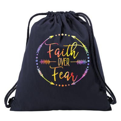 Faith Over Fear Arrow Cute Lettering Inspirational Christian Drawstring Bag