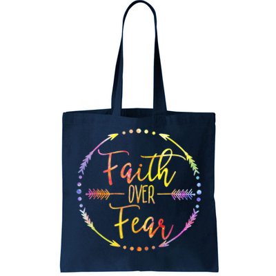 Faith Over Fear Arrow Cute Lettering Inspirational Christian Tote Bag