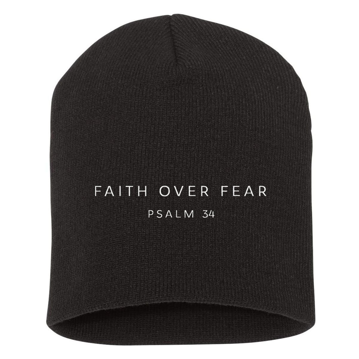 Faith Over Fear Psalm 34 Christian Minimal Bible Verse Short Acrylic Beanie