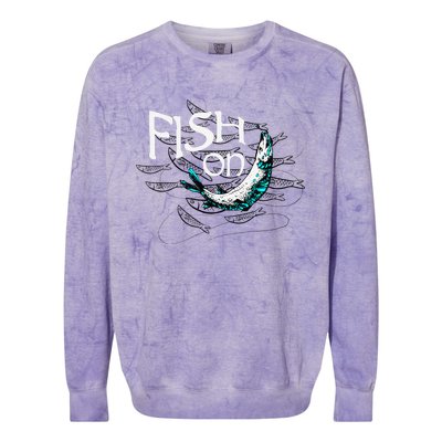 Fish On Fishing Gift For Bass Fisherman Fishing Gift Colorblast Crewneck Sweatshirt