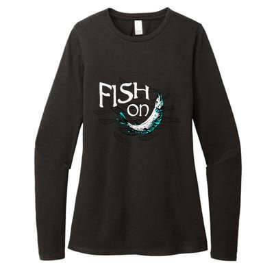 Fish On Fishing Gift For Bass Fisherman Fishing Gift Womens CVC Long Sleeve Shirt