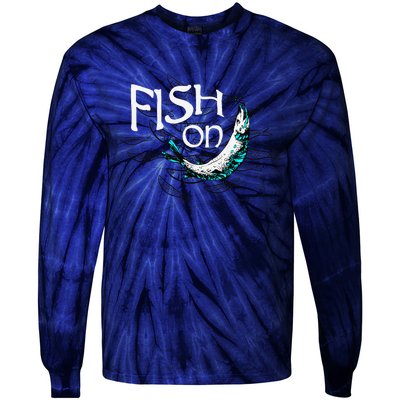 Fish On Fishing Gift For Bass Fisherman Fishing Gift Tie-Dye Long Sleeve Shirt