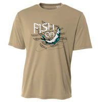 Fish On Fishing Gift For Bass Fisherman Fishing Gift Cooling Performance Crew T-Shirt