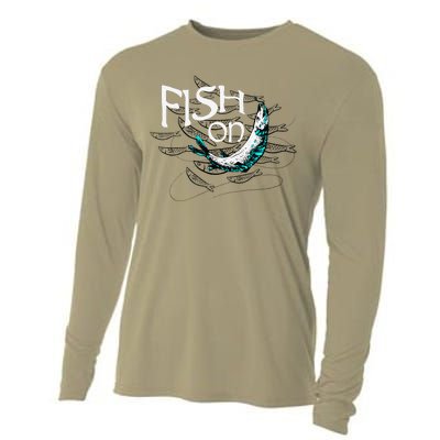 Fish On Fishing Gift For Bass Fisherman Fishing Gift Cooling Performance Long Sleeve Crew