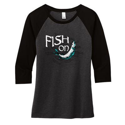 Fish On Fishing Gift For Bass Fisherman Fishing Gift Women's Tri-Blend 3/4-Sleeve Raglan Shirt