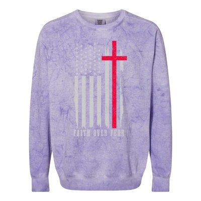 Faith Over Fear American Flag Jesus Patriotic Christian Gift Colorblast Crewneck Sweatshirt