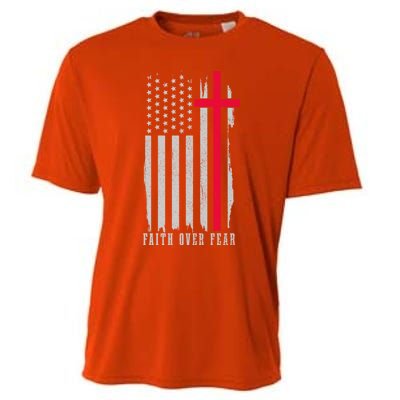 Faith Over Fear American Flag Jesus Patriotic Christian Gift Cooling Performance Crew T-Shirt