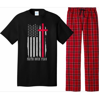 Faith Over Fear American Flag Jesus Patriotic Christian Gift Pajama Set