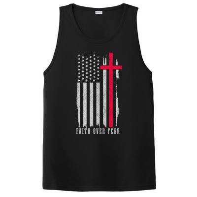 Faith Over Fear American Flag Jesus Patriotic Christian Gift PosiCharge Competitor Tank