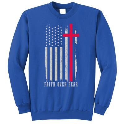 Faith Over Fear American Flag Jesus Patriotic Christian Gift Sweatshirt