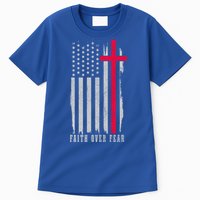 Faith Over Fear American Flag Jesus Patriotic Christian Gift Tall T-Shirt